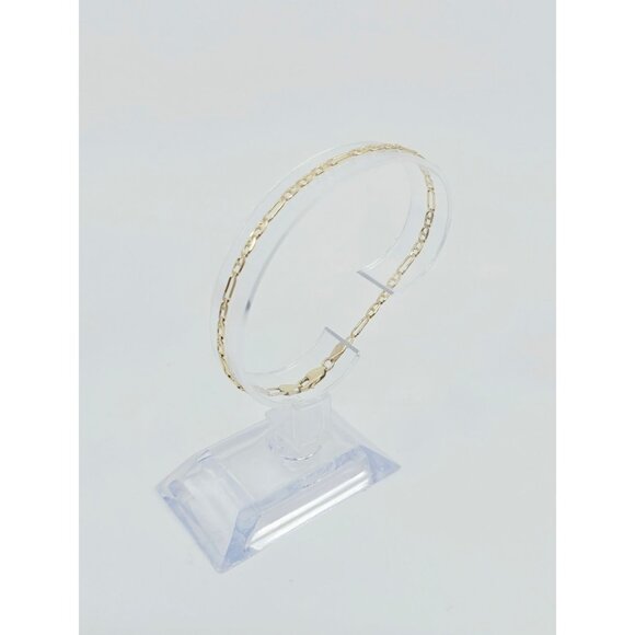 Unique 14K Karat Solid Yellow Gold Designer Figaro Link Bracelet - 7.75" Length - Picture 5 of 12